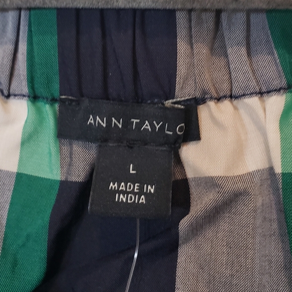 Ann Taylor Plaid Ruched Square Neck Top Size Large Black Green White Bra… - Picture 3 of 16